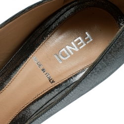 Pre Owned Fendi Grey Shimmering Suede Deco Bow Peep Toe Platform Pumps Size 36