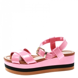 Pre Owned Fendi Pink PVC Hydra Crisscross Ankle Strap Platform Sandals Size 37