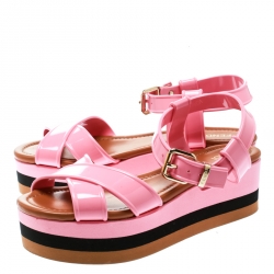 Pre Owned Fendi Pink PVC Hydra Crisscross Ankle Strap Platform Sandals Size 37