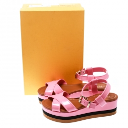 Pre Owned Fendi Pink PVC Hydra Crisscross Ankle Strap Platform Sandals Size 37