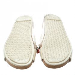 Pre Owned Fendi Beige Patent Leather Flower & Stud-Embellished Slide Sandals Size 39