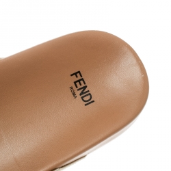 Pre Owned Fendi Beige Patent Leather Flower & Stud-Embellished Slide Sandals Size 39