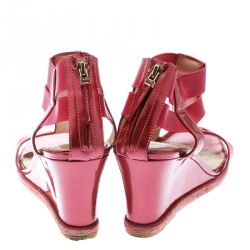 Fendi Metallic Pink Leather T-Strap Espadrille Wedge Sandals Size 40