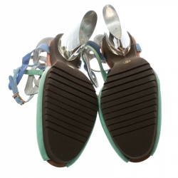 Pre Owned Fendi Green Leather Ankle Strap Plexi Heel Sandals 38.5