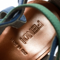 Pre Owned Fendi Green Leather Ankle Strap Plexi Heel Sandals 38.5