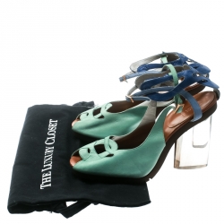 Pre Owned Fendi Green Leather Ankle Strap Plexi Heel Sandals 38.5