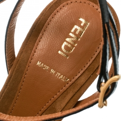 Pre Owned Fendi Brown Suede and Leather Bow Detail Platform Sandals Size 36.5