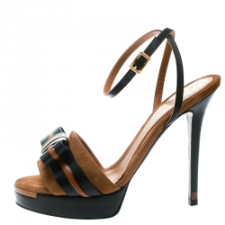 Pre Owned Fendi Brown Suede and Leather Bow Detail Platform Sandals Size 36.5