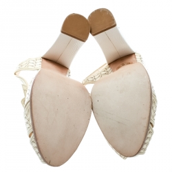 Pre Owned Fendi White Leather Ankle Strap Platform Sandals Size 39.5