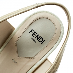 Pre Owned Fendi White Leather Ankle Strap Platform Sandals Size 39.5