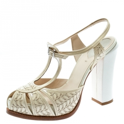 Pre Owned Fendi White Leather Ankle Strap Platform Sandals Size 39.5