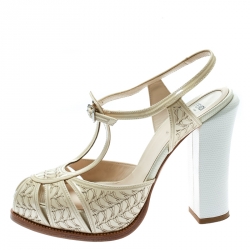 Pre Owned Fendi White Leather Ankle Strap Platform Sandals Size 39.5