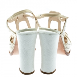 Pre Owned Fendi White Leather Ankle Strap Platform Sandals Size 39.5