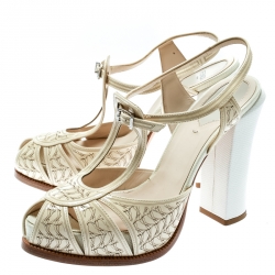 Pre Owned Fendi White Leather Ankle Strap Platform Sandals Size 39.5