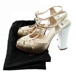 Pre Owned Fendi White Leather Ankle Strap Platform Sandals Size 39.5