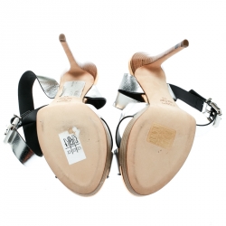 Pre Owned Fendi Metallic Silver Leather Cross Strap Platform Sandals Size 39