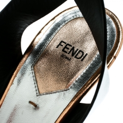 Pre Owned Fendi Metallic Silver Leather Cross Strap Platform Sandals Size 39