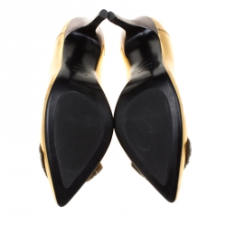 Pre Owned Fendi Metallic Gold Leather Monster Eyes Pumps Pointed Toe Size 39 