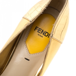 Pre Owned Fendi Metallic Gold Leather Monster Eyes Pumps Pointed Toe Size 39 