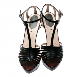 Pre Owned صندل فندي سير T مقدمة مفتوحة سيور نعل سميك نقش سحلية مع جلد ثلاثي اللون مقاس 38