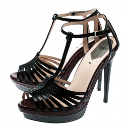 Pre Owned صندل فندي سير T مقدمة مفتوحة سيور نعل سميك نقش سحلية مع جلد ثلاثي اللون مقاس 38