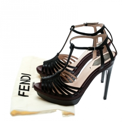 Pre Owned صندل فندي سير T مقدمة مفتوحة سيور نعل سميك نقش سحلية مع جلد ثلاثي اللون مقاس 38