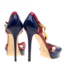 Pre Owned Fendi Multicolor Patent Leather Peep Toe T-Strap Sandals Size 40