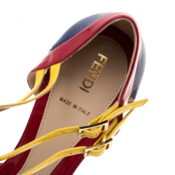 Pre Owned Fendi Multicolor Patent Leather Peep Toe T-Strap Sandals Size 40