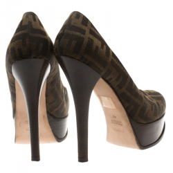 Pre Owned Fendi Tobacco Zucca Canvas Fendista Platform Pumps Size 40