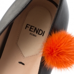 Pre Owned Fendi Black Leather And Mink Fur Pom Pom Ballerina Flats Size 37.5