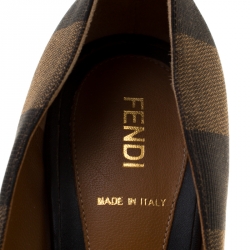 Pre Owned Fendi Black Leather and Striped Canvas Pequin Open Toe Pumps Size 39
