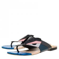 Pre Owned Fendi Multicolor Leather Bug Monster Thong Sandals Size 38