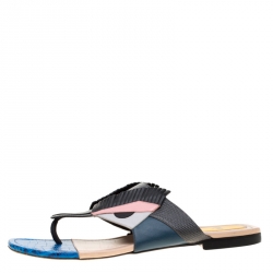 Pre Owned Fendi Multicolor Leather Bug Monster Thong Sandals Size 38