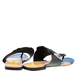 Pre Owned Fendi Multicolor Leather Bug Monster Thong Sandals Size 38