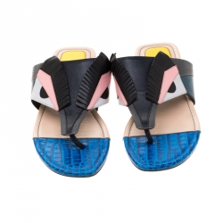 Pre Owned Fendi Multicolor Leather Bug Monster Thong Sandals Size 38