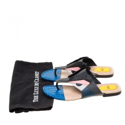 Pre Owned Fendi Multicolor Leather Bug Monster Thong Sandals Size 38