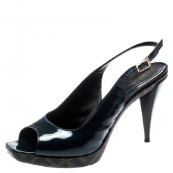 Pre Owned Fendi Blue Leather Open Toe Slingback Sandals Size 41