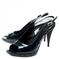 Pre Owned Fendi Blue Leather Open Toe Slingback Sandals Size 41