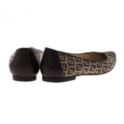 Pre Owned Fendi Brown Zucchino Leather and Canvas Ballet Flats Size 38