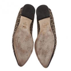 Pre Owned Fendi Brown Zucchino Leather and Canvas Ballet Flats Size 38