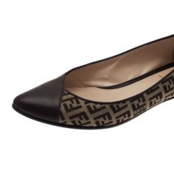 Pre Owned Fendi Brown Zucchino Leather and Canvas Ballet Flats Size 38