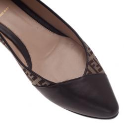 Pre Owned Fendi Brown Zucchino Leather and Canvas Ballet Flats Size 38