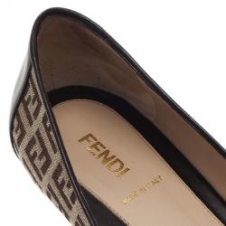 Pre Owned Fendi Brown Zucchino Leather and Canvas Ballet Flats Size 38