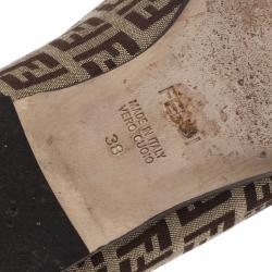 Pre Owned Fendi Brown Zucchino Leather and Canvas Ballet Flats Size 38