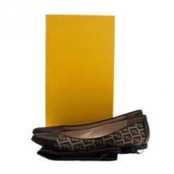 Pre Owned Fendi Brown Zucchino Leather and Canvas Ballet Flats Size 38