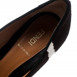 Pre Owned Fendi Brown And White Zebra Print Pony Hair Diamond Heel Pumps Size 39