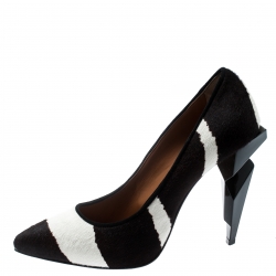 Pre Owned Fendi Brown And White Zebra Print Pony Hair Diamond Heel Pumps Size 39