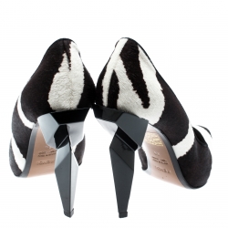 Pre Owned Fendi Brown And White Zebra Print Pony Hair Diamond Heel Pumps Size 39
