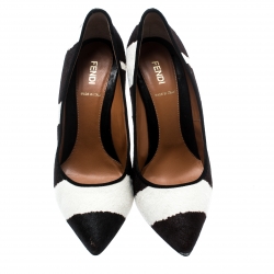 Pre Owned Fendi Brown And White Zebra Print Pony Hair Diamond Heel Pumps Size 39