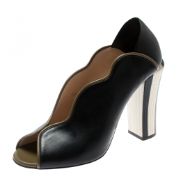 Pre Owned Fendi Black Leather Scallop Lined Peep Toe Pumps Size 40